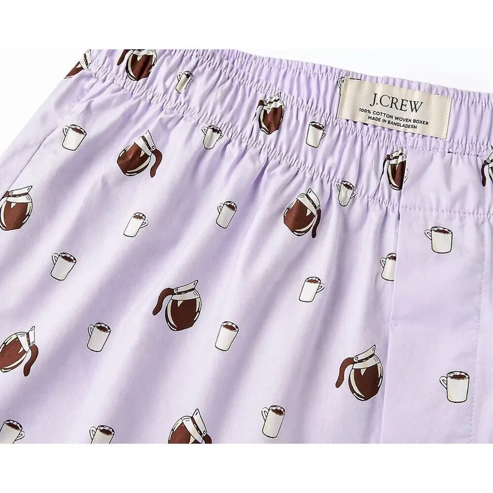 J.Crew Coffee Print Boxer Shorts XL Purple 100% Cotton NWT Pajama Shorts